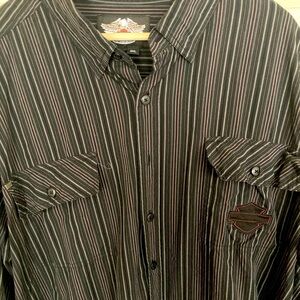 Harley Davidson Motorcycle Embroidered Pin Striped Button Down Shirt Men’s 3XL